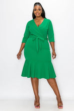 Load image into Gallery viewer, RUFFLE BOTTOM DRESS W/ SELF TIE BELT
