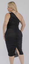 Load image into Gallery viewer, SOLID POWER MESH RUCHED MIDI DRESS
