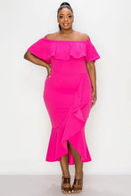 Load image into Gallery viewer, OFF SHOULDER BODY CON RUFFLE DRESS
