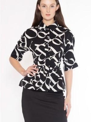 Chel's Number Print Button Up Peplum Blouse