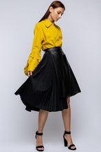 Load image into Gallery viewer, Chel&#39;s  Asymmetrical Pleated Faux Leather Skirt
