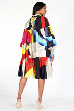 Load image into Gallery viewer, MULTI PRINT RUFFLE OVER SIZED MIDI DRESS
