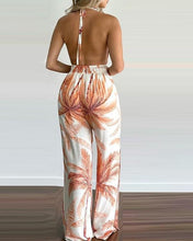 Load image into Gallery viewer, Chel&#39;s Tropical Print Halter V Neck Jumpsuit
