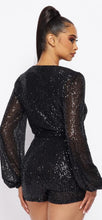 Load image into Gallery viewer, Long sleeved Sequin Romper with Self Tie Belt
