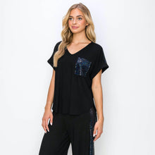 Load image into Gallery viewer, Sequin Pocket &amp; Shoulder Rolled Sleeve
