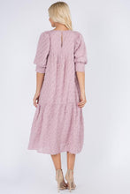 Load image into Gallery viewer, SOLID PUFF SLEEVE ROUND NECK FRINGED  MAXI DRESS
