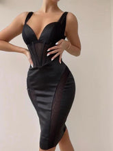 Load image into Gallery viewer, Black Mesh Corset Satin Dress
