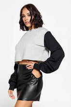 Load image into Gallery viewer, Two Color Mid Crop Top, Ruched Sleeve Top
