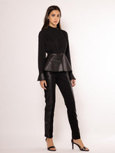 Load image into Gallery viewer, Chel&#39;s Pleather Bottom Point Mid-High Neck Top Black
