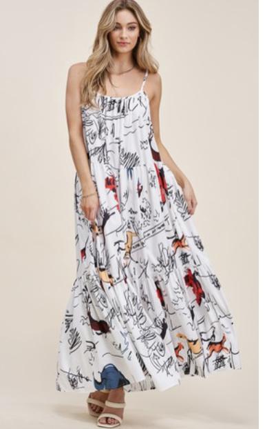 Sleeveless Printed Maxi Dress with Adjustable Straps
