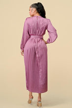 Load image into Gallery viewer, SATIN PLEATED MOCK NECK LONG DRESS W/ NECK DETAILS
