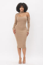 Load image into Gallery viewer, TURTLE NECK ONE SHOULDER MIDI DRESS
