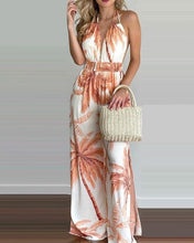 Load image into Gallery viewer, Chel&#39;s Tropical Print Halter V Neck Jumpsuit
