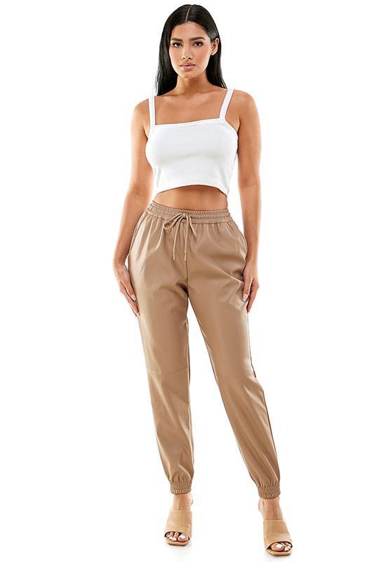 Faux Leather Jogger with Elastic Waist