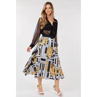 Black And White Skirt With Maze Print