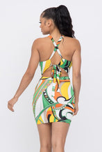 Load image into Gallery viewer, PRINTED CROSS HALTER NECK MINI DRESS
