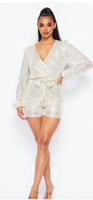 Load image into Gallery viewer, Long sleeved Sequin Romper with Self Tie Belt
