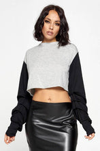 Load image into Gallery viewer, Two Color Mid Crop Top, Ruched Sleeve Top
