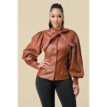 Load image into Gallery viewer, PU Leather Front Button Long Sleeve Top
