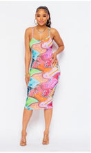 Load image into Gallery viewer, MULTI COLOR PRINT MIDI DRESS with SPAGHETTI CROSS BACK STRAPS
