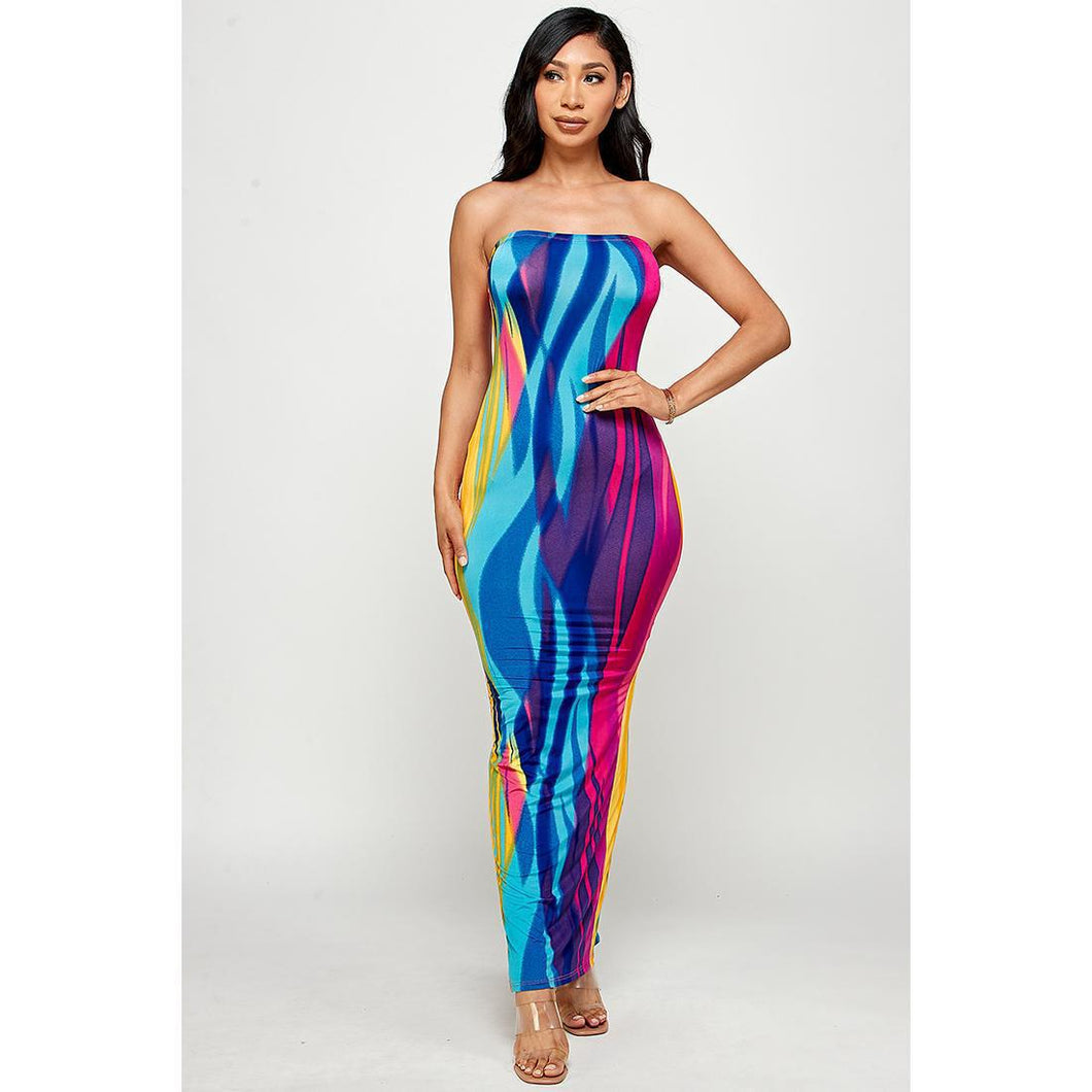 Multi Color Print Tube Maxi Dress