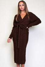 Load image into Gallery viewer, CABLE KNITTED V NECK WRAPPED MIDI DRESS

